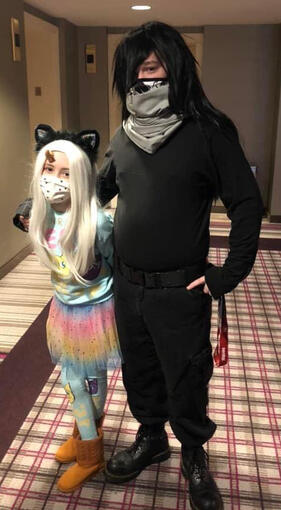 Benjamin as Aizawa and our daughter as Eri, My Hero Academia 2021